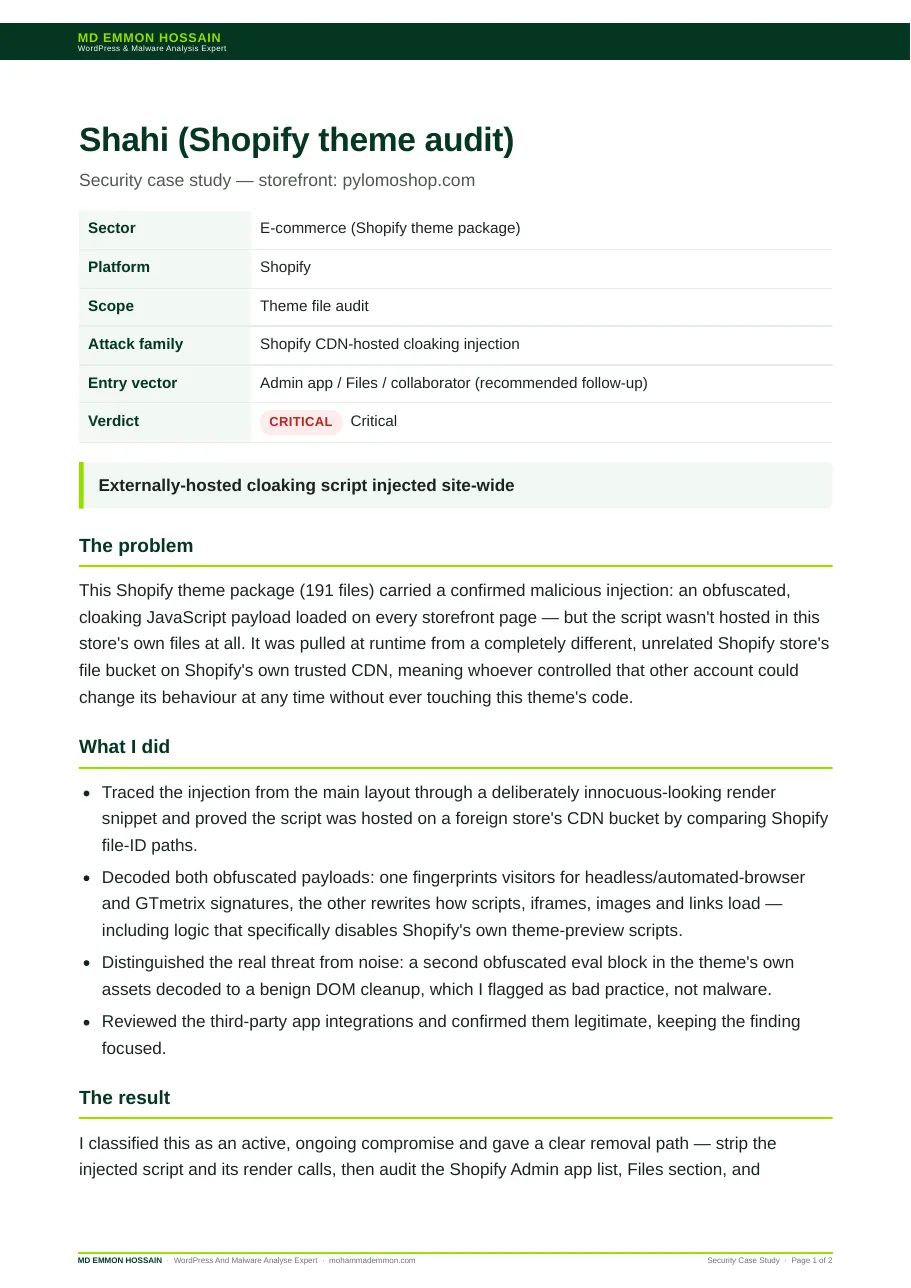 Shahi Storefront Theme Audit — website screenshot