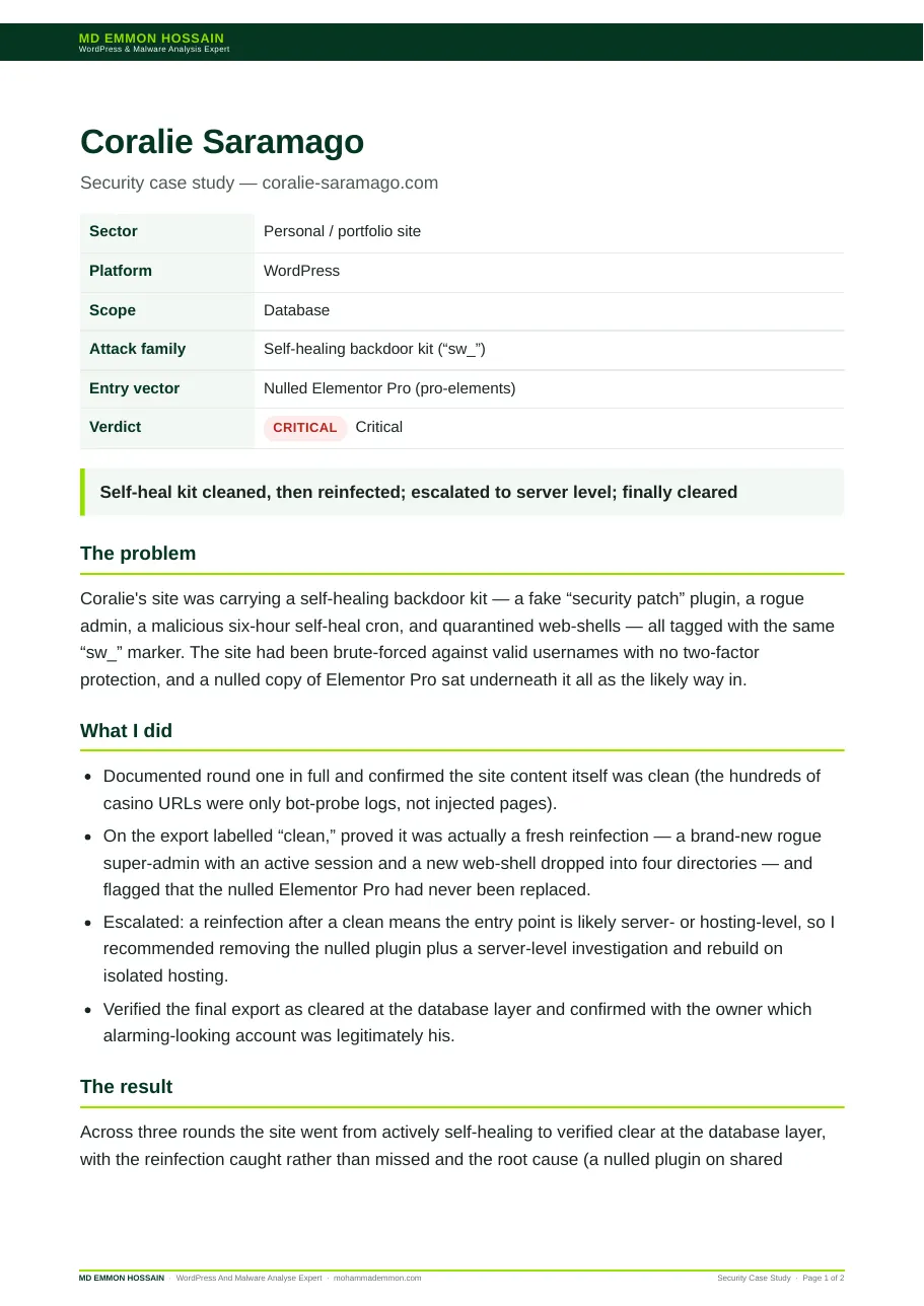 Coralie Saramago — website screenshot