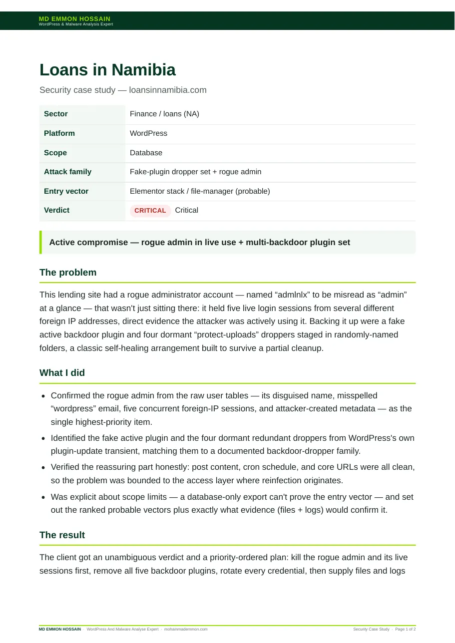 Loans in Namibia — website screenshot