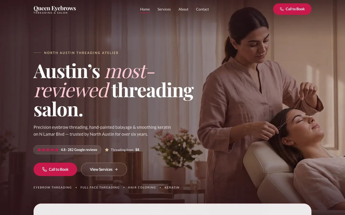 Queen Eyebrows Threading & Salon — website screenshot