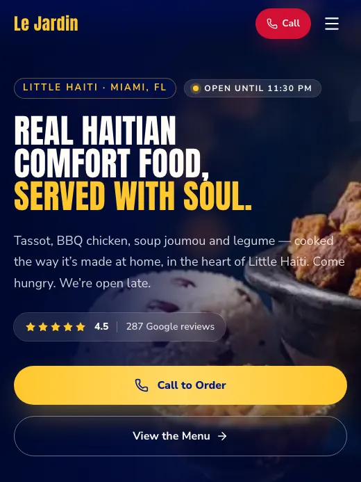 Le Jardin Haitian Restaurant — mobile screenshot