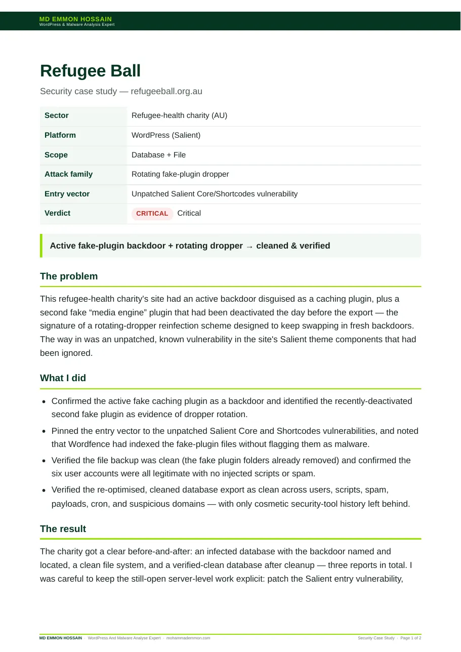 Refugee Ball — website screenshot