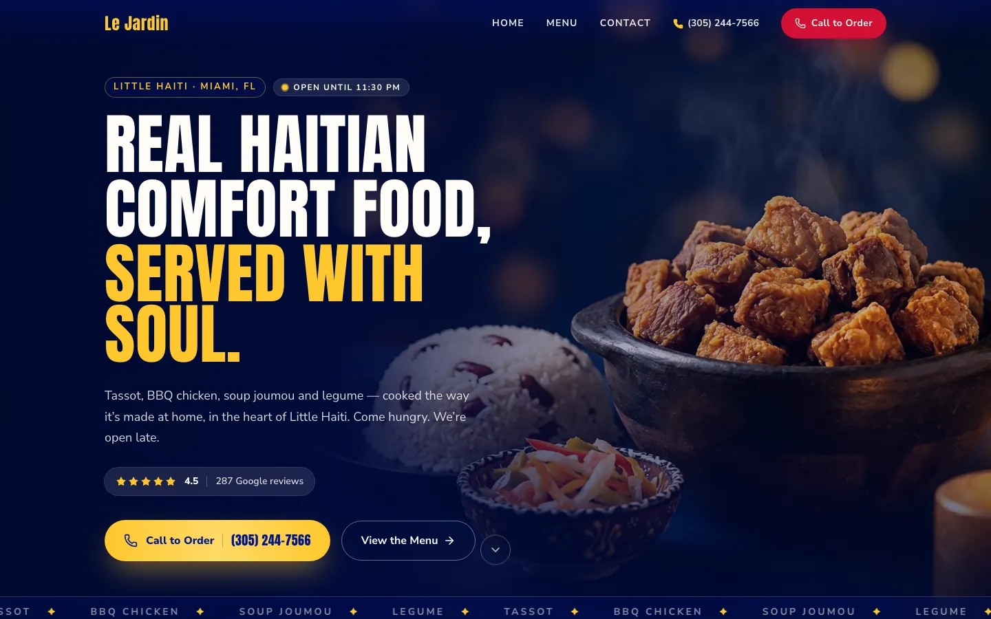 Le Jardin Haitian Restaurant — website screenshot