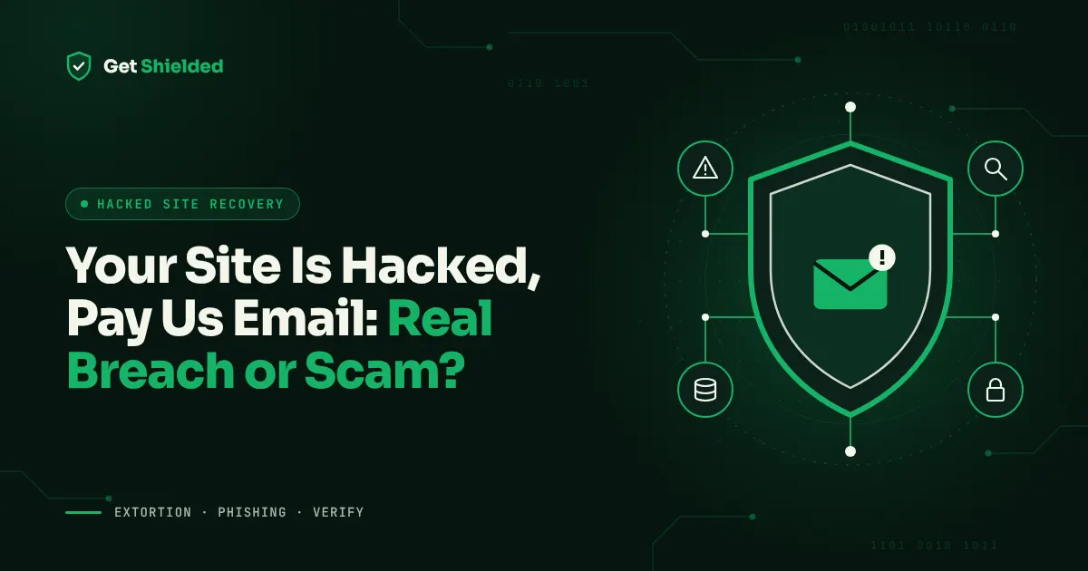 Extortion email claiming a website is hacked and demanding a Bitcoin payment