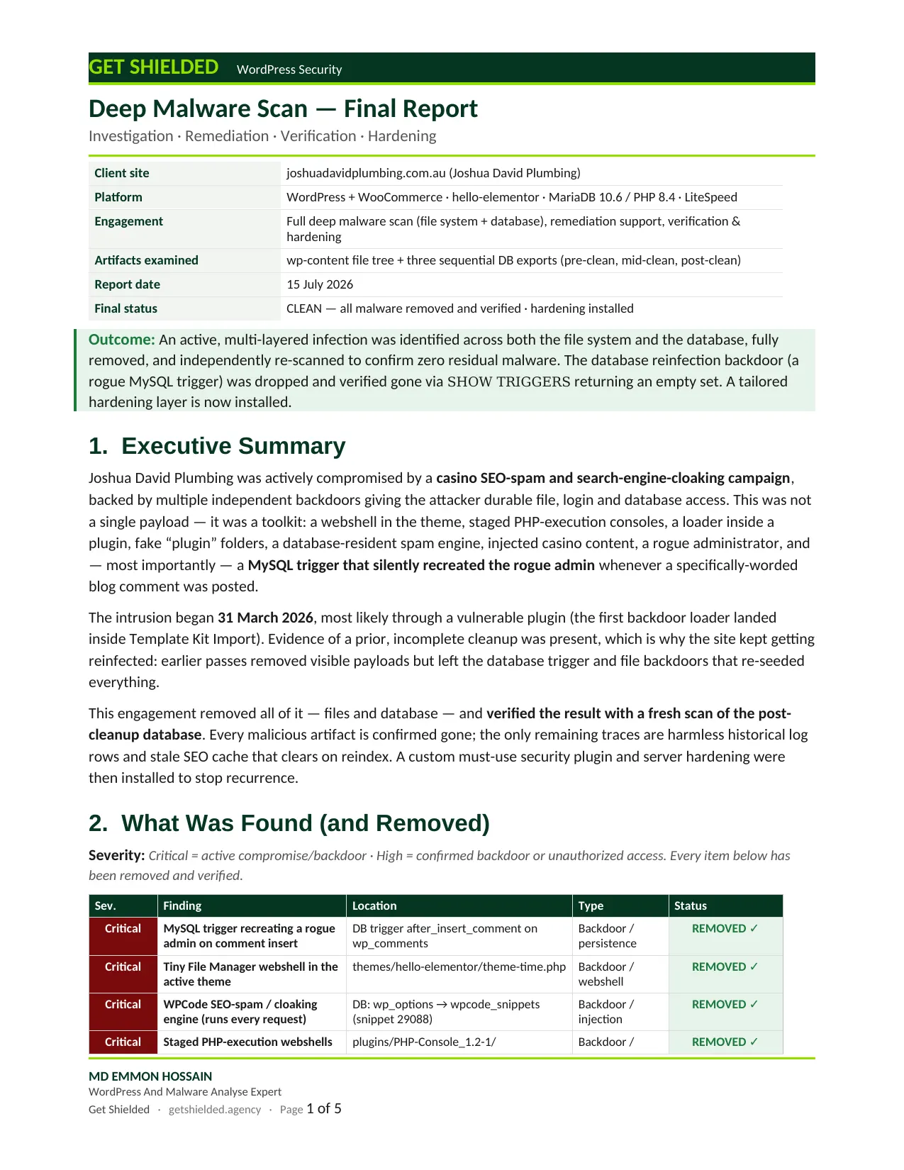 Joshua David Plumbing — website screenshot