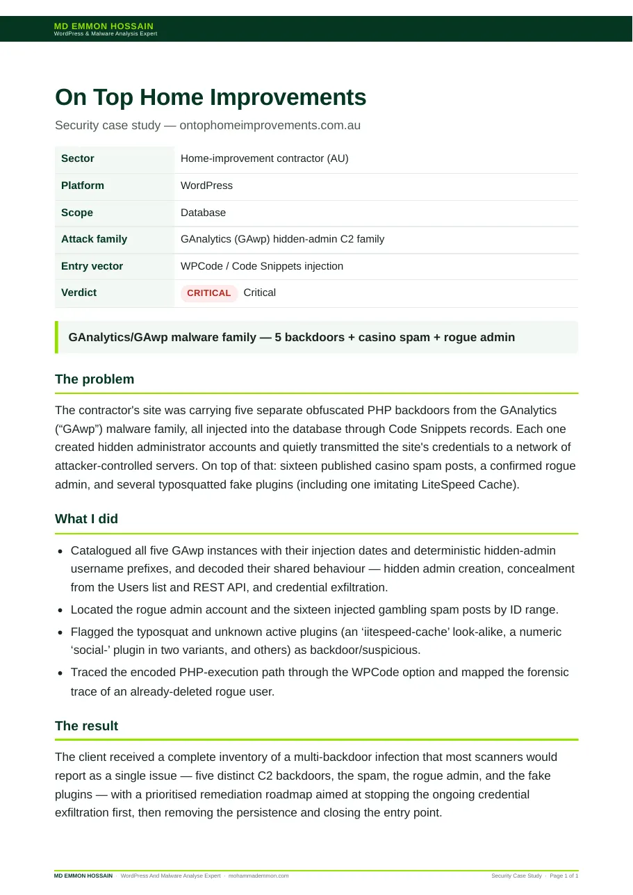 On Top Home Improvements — website screenshot