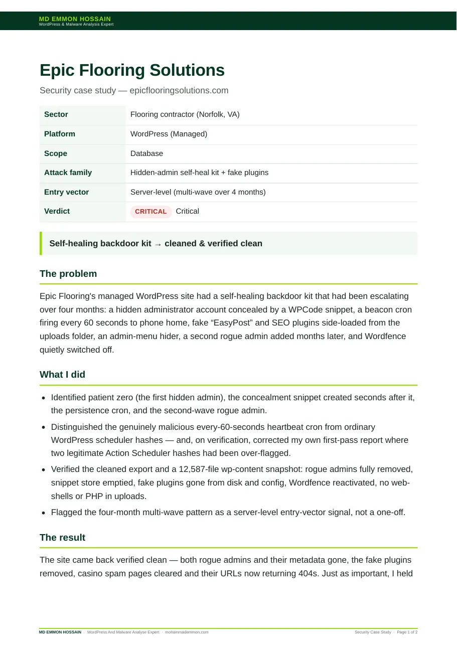 Epic Flooring Solutions — website screenshot
