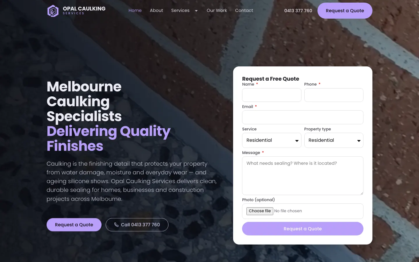 Opal Caulking Services — website screenshot